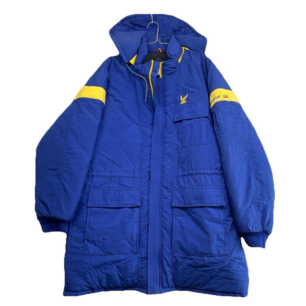 RARE Vintage Ultramar Gas Three 3 Stripe Parka Blue / Yellow Canada Made Sz L